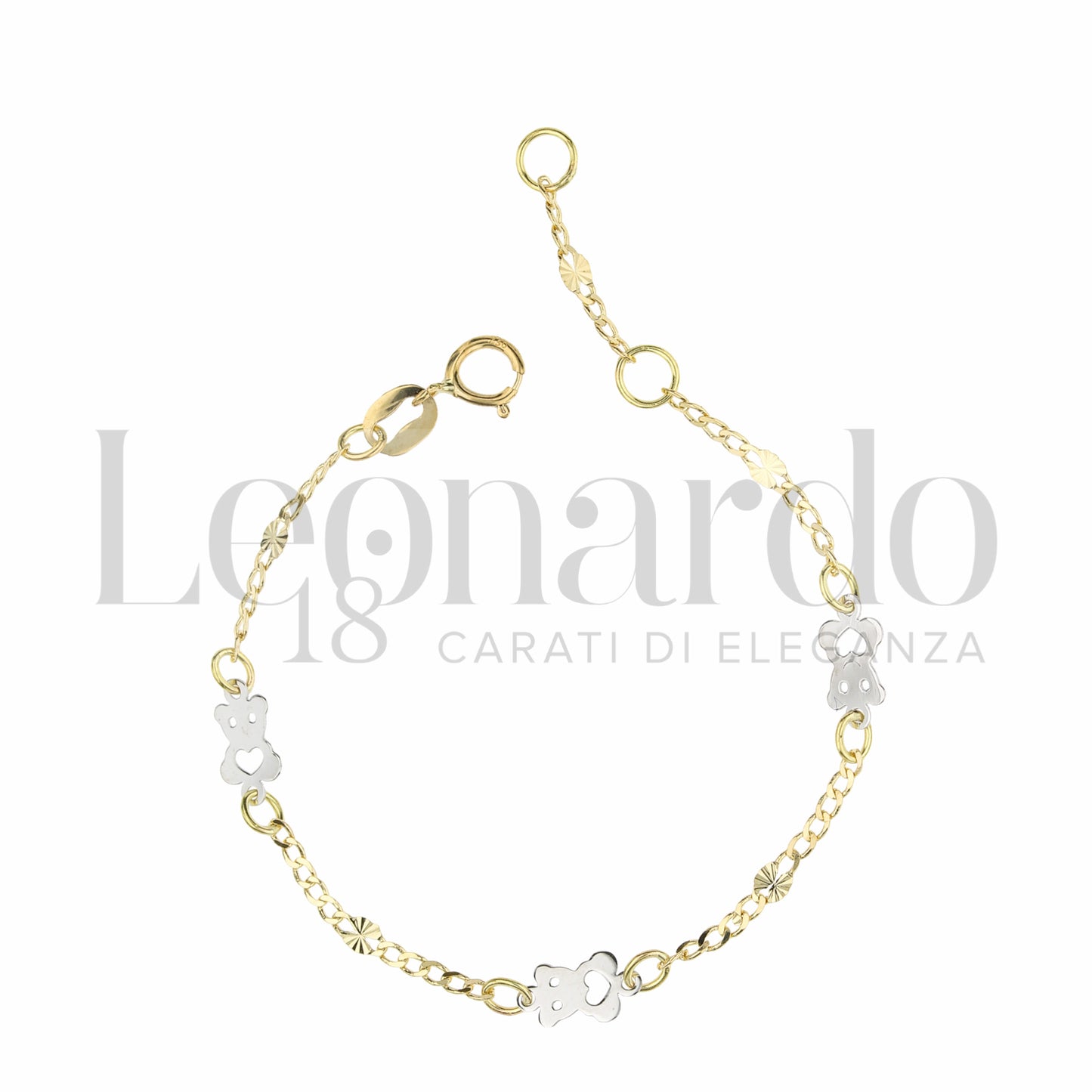 Bracciale con 3 Orsetti da Bambina/o in Oro Giallo / Bianco 18 Carati