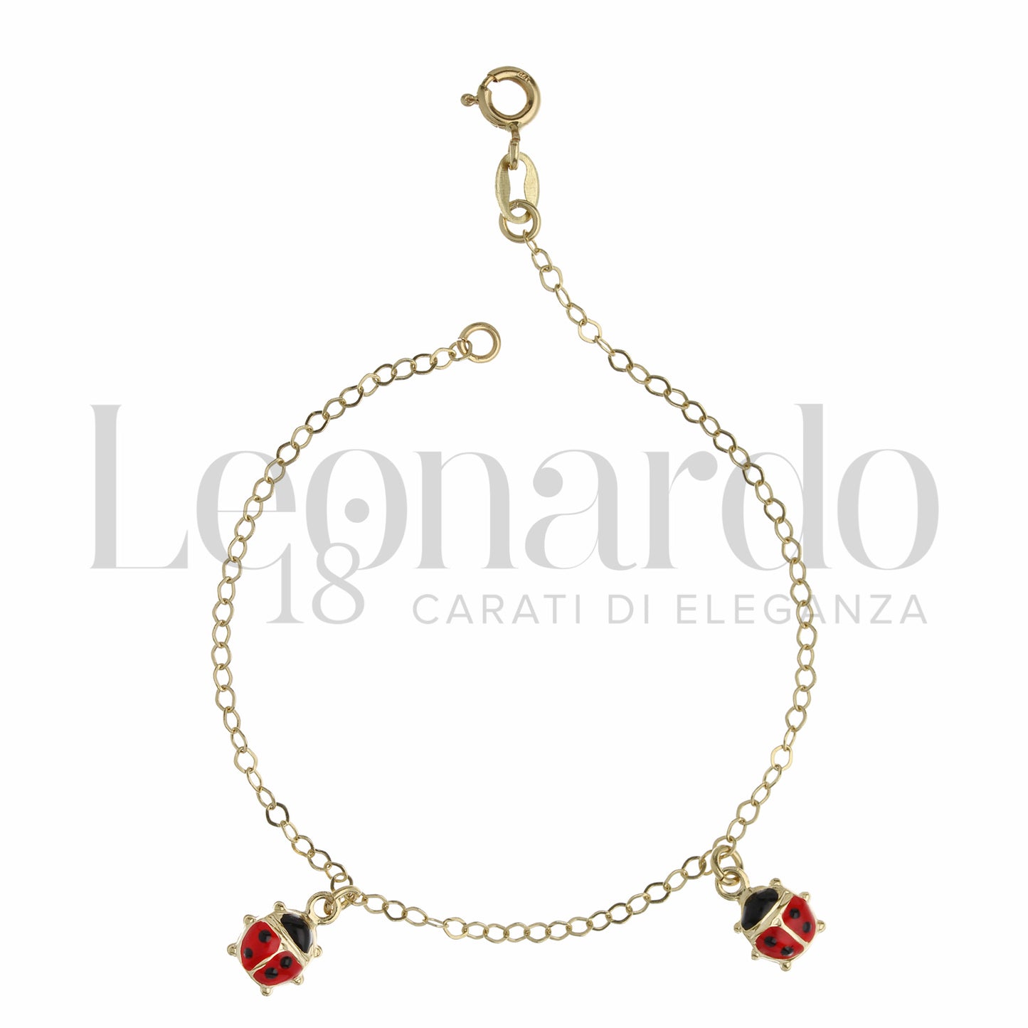 Bracciale con 2 Coccinelle Pendenti da Bambina in Oro Giallo 18 Carati