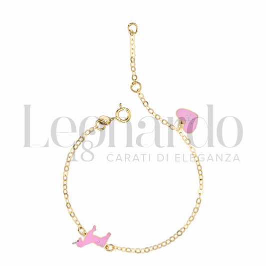 Bracciale con Cuore e Unicorno da Bambina in Oro Giallo 18 Carati