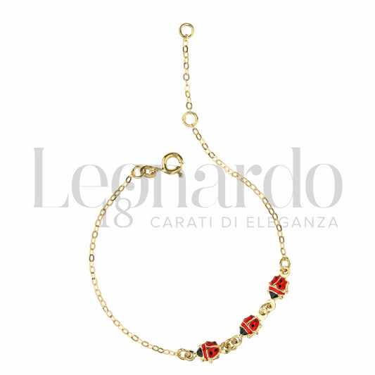 Bracciale con 3 Coccinelle Vicine da Bambina in Oro Giallo / Bianco 18 Carati