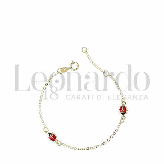 Bracciale con 2 Coccinelle da Bambina in Oro Giallo / Bianco 18 Carati