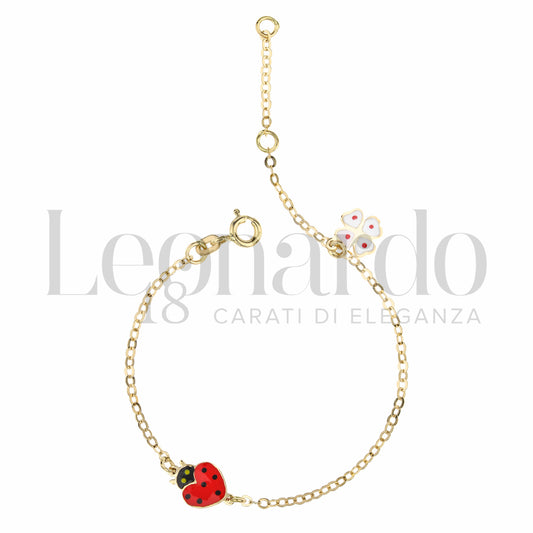 Bracciale con Coccinella e Quadrifoglio da Bambina in Oro Giallo 18 Carati