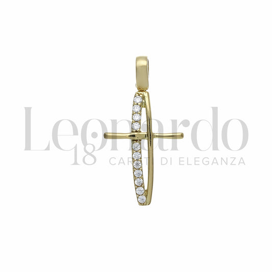 Croce da Donna con Zirconi bianchi in Oro Giallo / Bianco 18 Carati da 0,9 gr