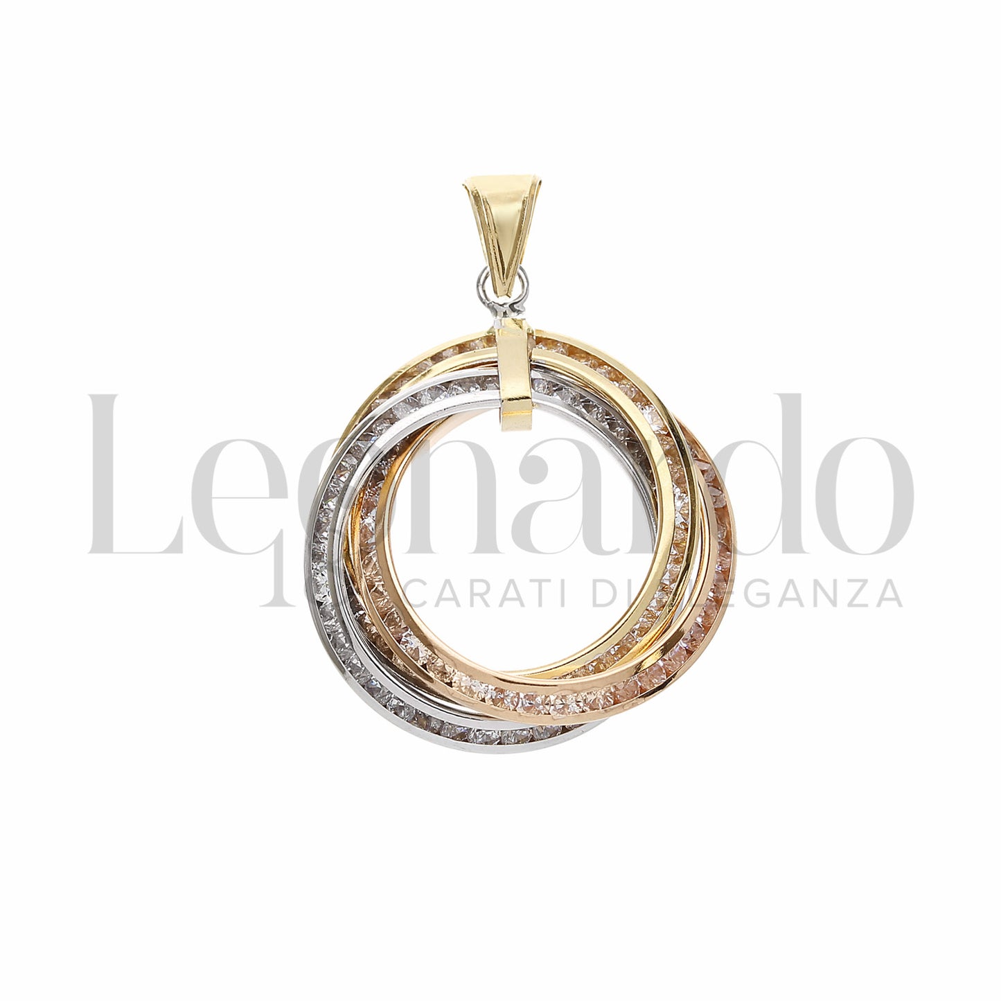 Pendente Fantasia ad Intreccio da Donna con Zirconi bianchi in Oro Bianco e Oro Rosa da 2,6 gr