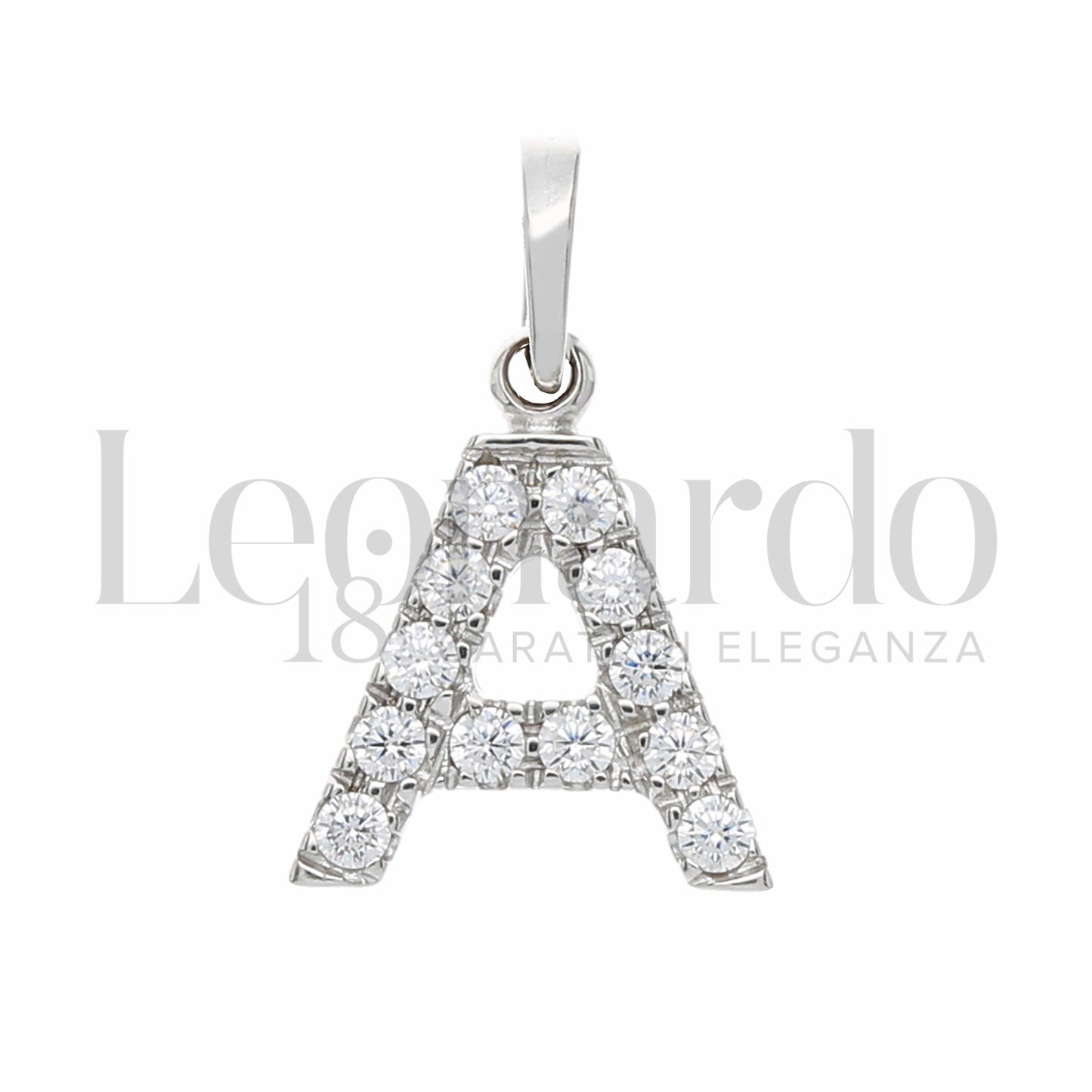 Pendente Letterina in Oro 18 Carati Lettere Dalla A alla Z con Zirconi Bianchi in Oro Bianco da 0,8 gr.