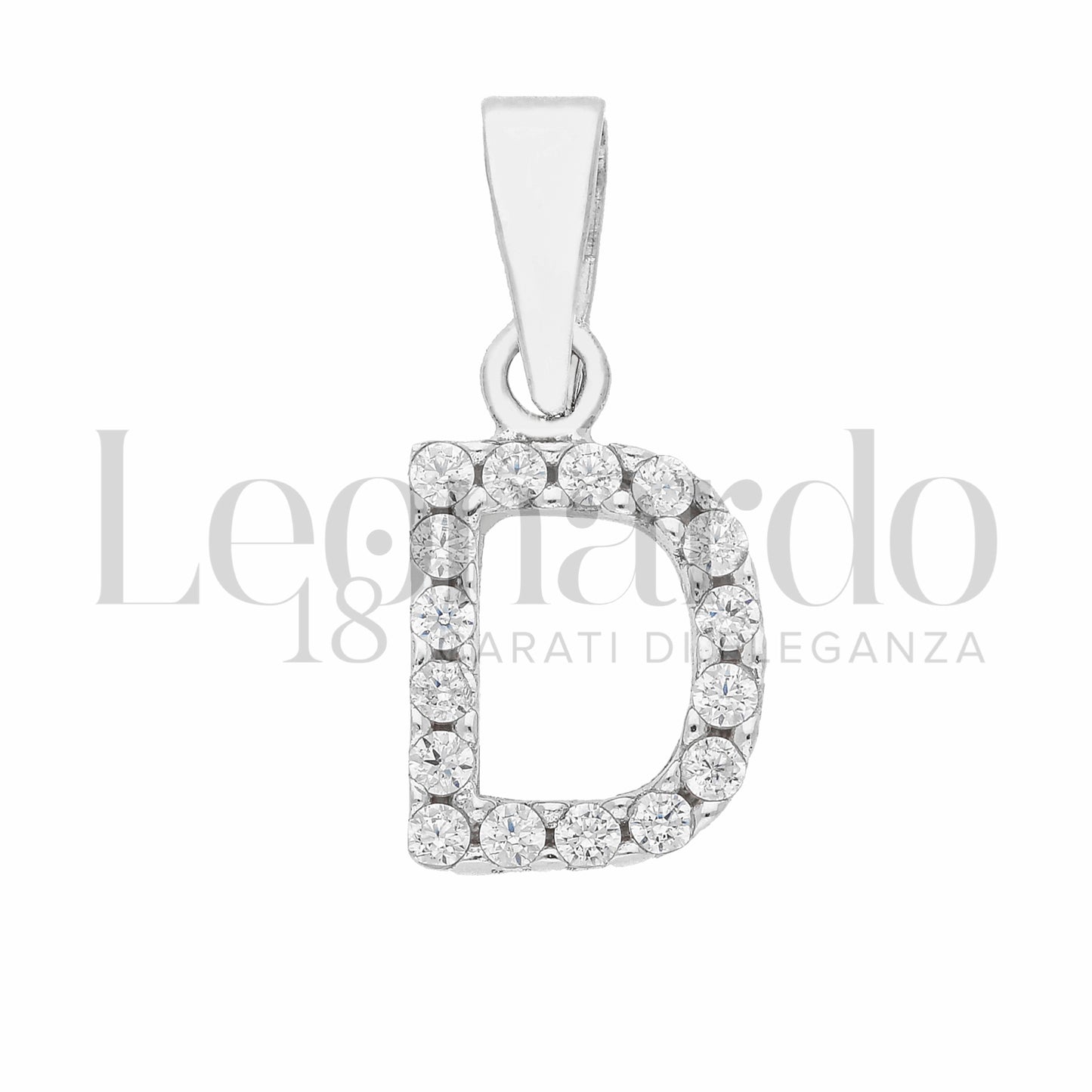 Pendente Letterina in Oro 18 Carati Lettere Dalla A alla Z con Zirconi Bianchi in Oro Bianco da 0,8 gr.