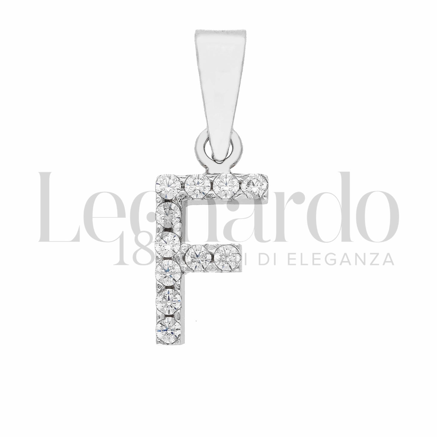 Pendente Letterina in Oro 18 Carati Lettere Dalla A alla Z con Zirconi Bianchi in Oro Bianco da 0,8 gr.