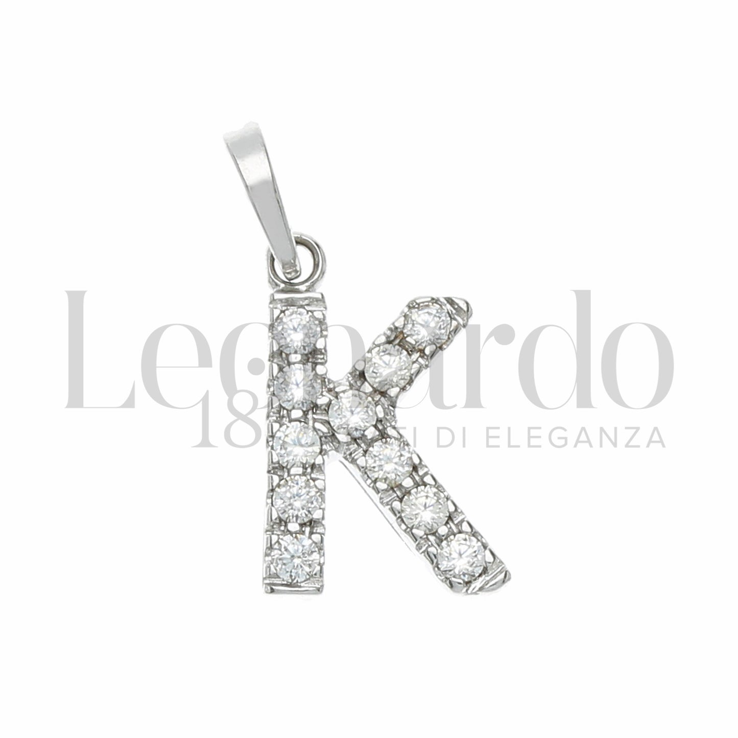 Pendente Letterina in Oro 18 Carati Lettere Dalla A alla Z con Zirconi Bianchi in Oro Bianco da 0,8 gr.