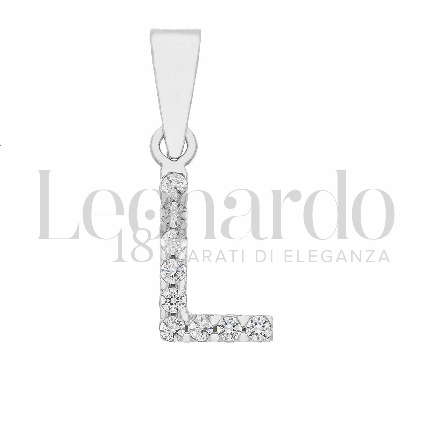 Pendente Letterina in Oro 18 Carati Lettere Dalla A alla Z con Zirconi Bianchi in Oro Bianco da 0,8 gr.