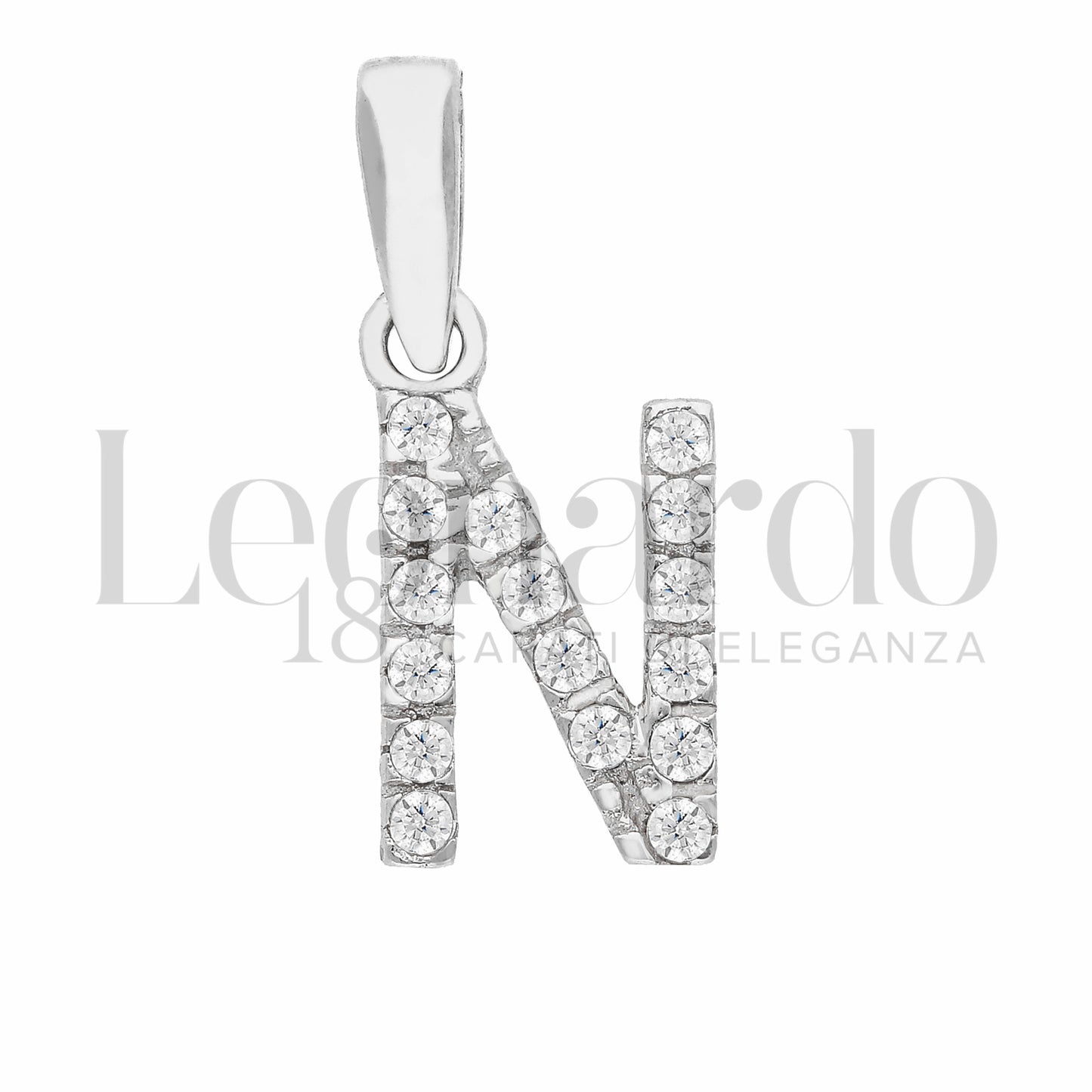 Pendente Letterina in Oro 18 Carati Lettere Dalla A alla Z con Zirconi Bianchi in Oro Bianco da 0,8 gr.