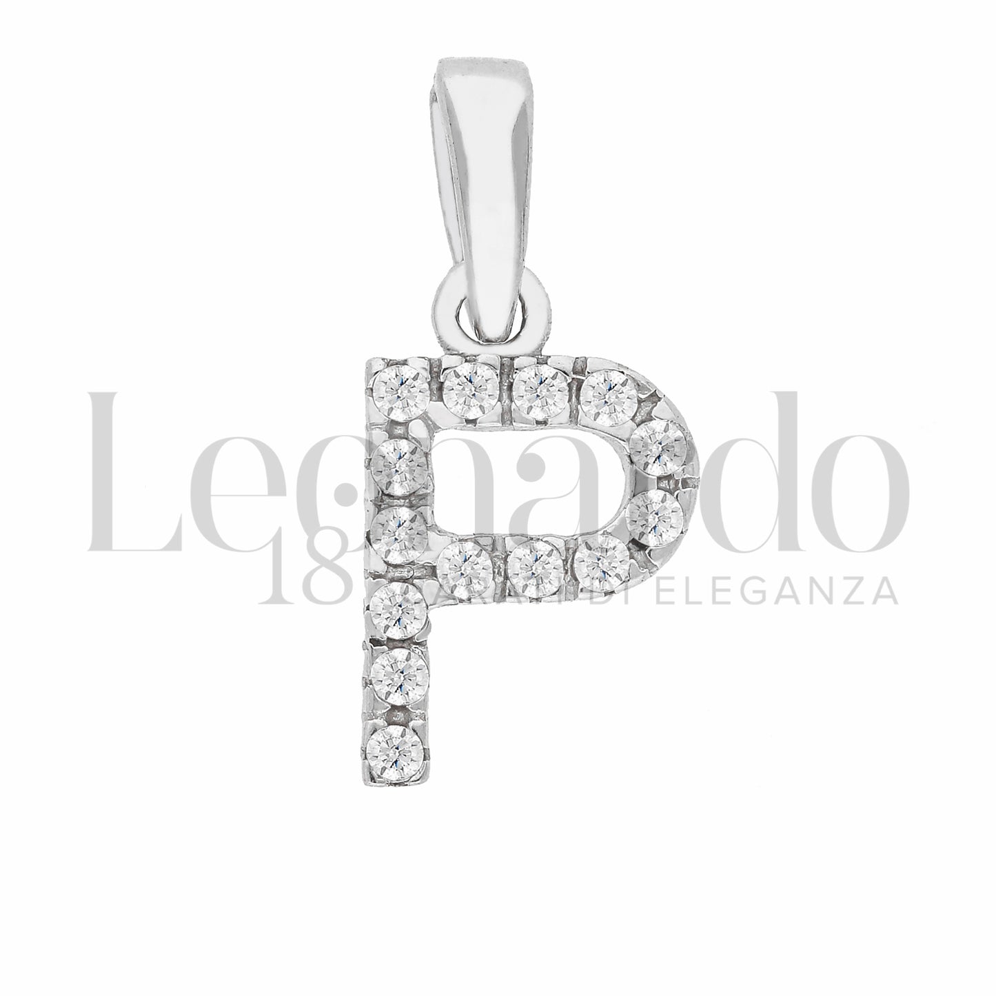 Pendente Letterina in Oro 18 Carati Lettere Dalla A alla Z con Zirconi Bianchi in Oro Bianco da 0,8 gr.