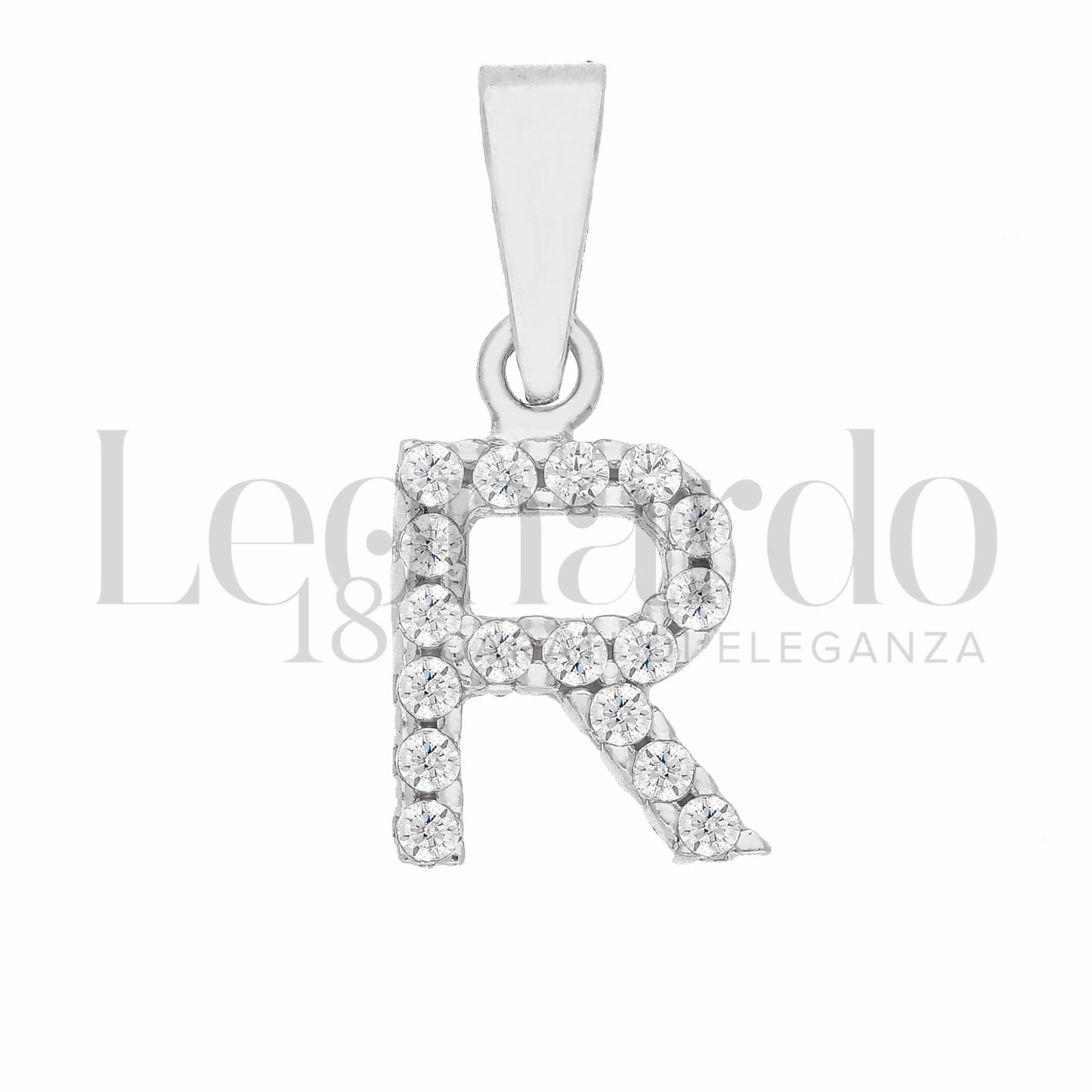 Pendente Letterina in Oro 18 Carati Lettere Dalla A alla Z con Zirconi Bianchi in Oro Bianco da 0,8 gr.