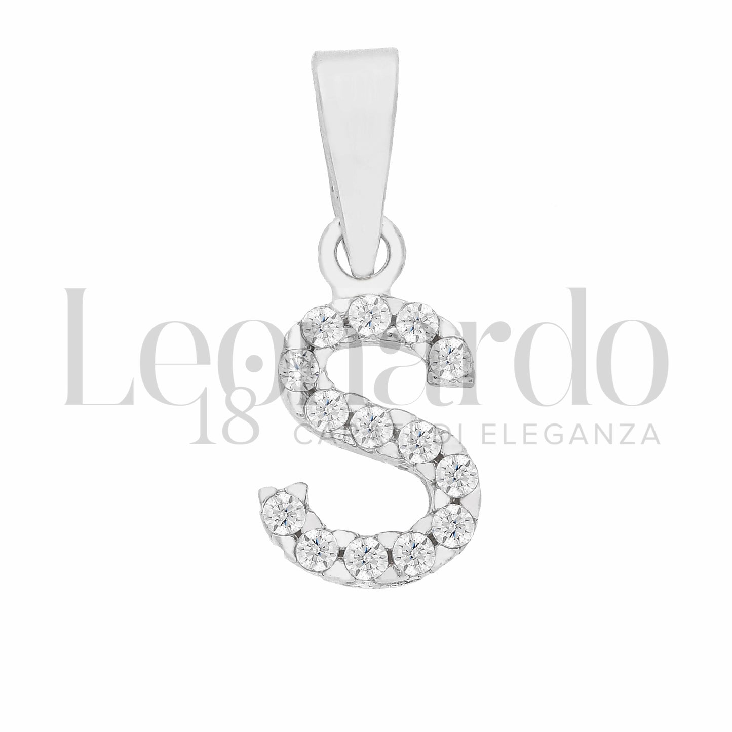 Pendente Letterina in Oro 18 Carati Lettere Dalla A alla Z con Zirconi Bianchi in Oro Bianco da 0,8 gr.