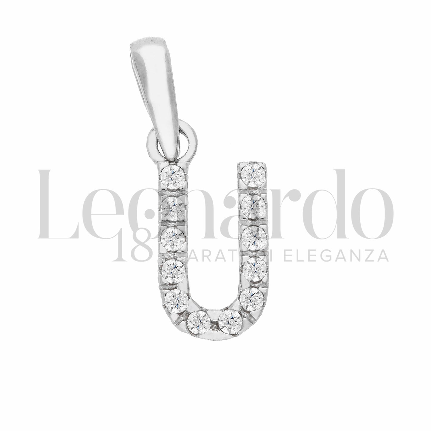 Pendente Letterina in Oro 18 Carati Lettere Dalla A alla Z con Zirconi Bianchi in Oro Bianco da 0,8 gr.