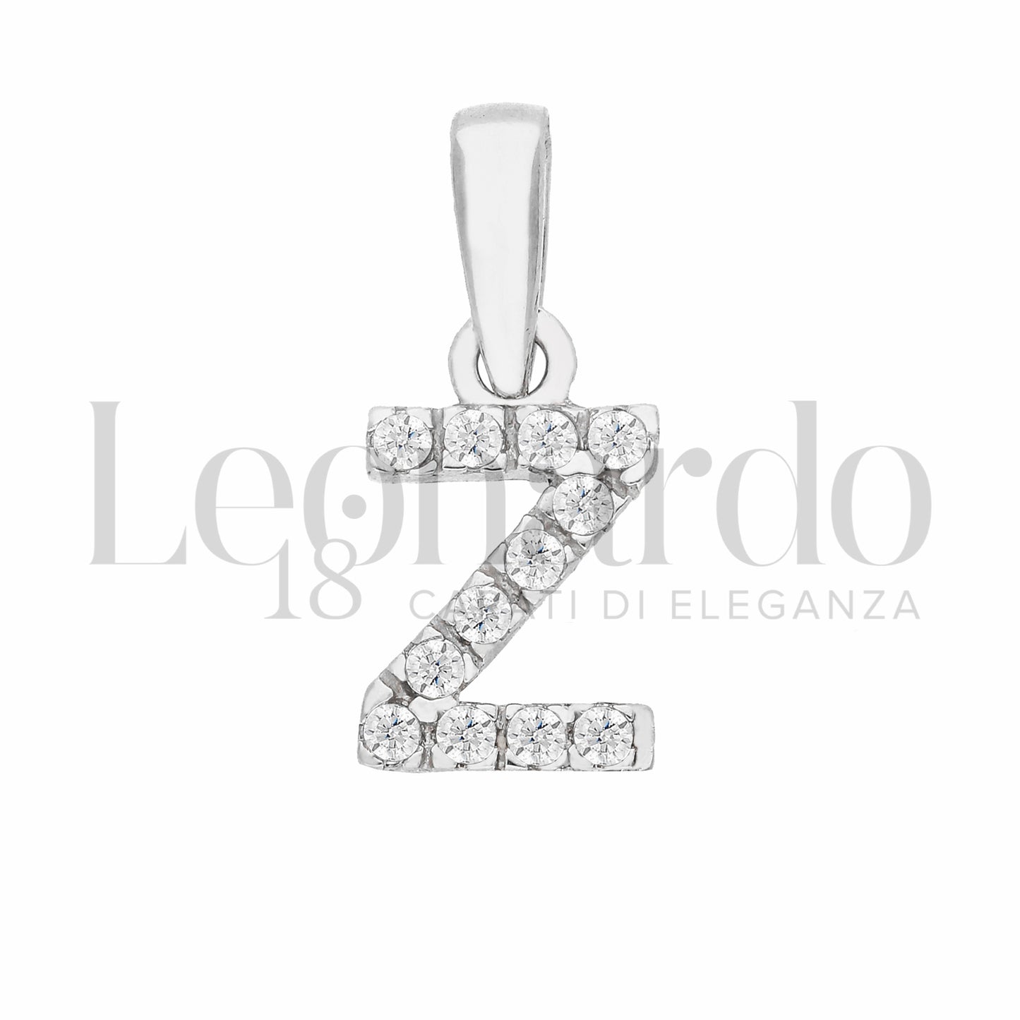 Pendente Letterina in Oro 18 Carati Lettere Dalla A alla Z con Zirconi Bianchi in Oro Bianco da 0,8 gr.