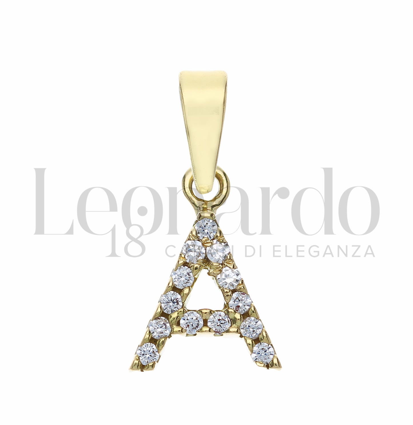 Pendente Letterina in Oro 18 Carati Lettere Dalla A alla Z con Zirconi Bianchi in Oro Giallo da 0,8 gr.