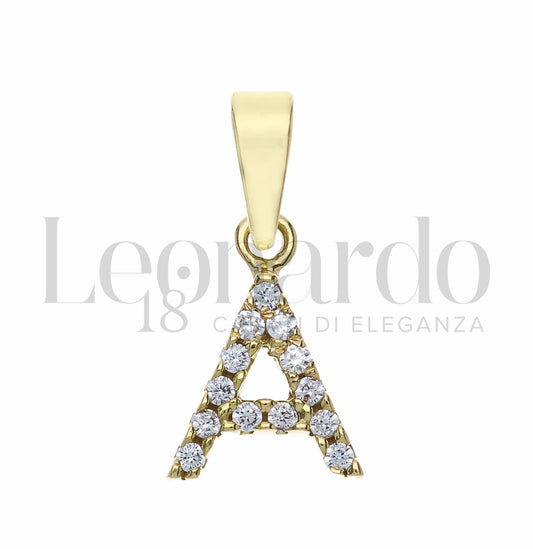 Pendente Letterina in Oro 18 Carati Lettere Dalla A alla Z con Zirconi Bianchi in Oro Giallo da 0,8 gr.