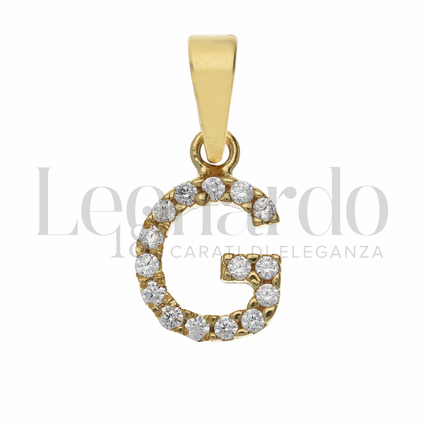 Pendente Letterina in Oro 18 Carati Lettere Dalla A alla Z con Zirconi Bianchi in Oro Giallo da 0,8 gr.