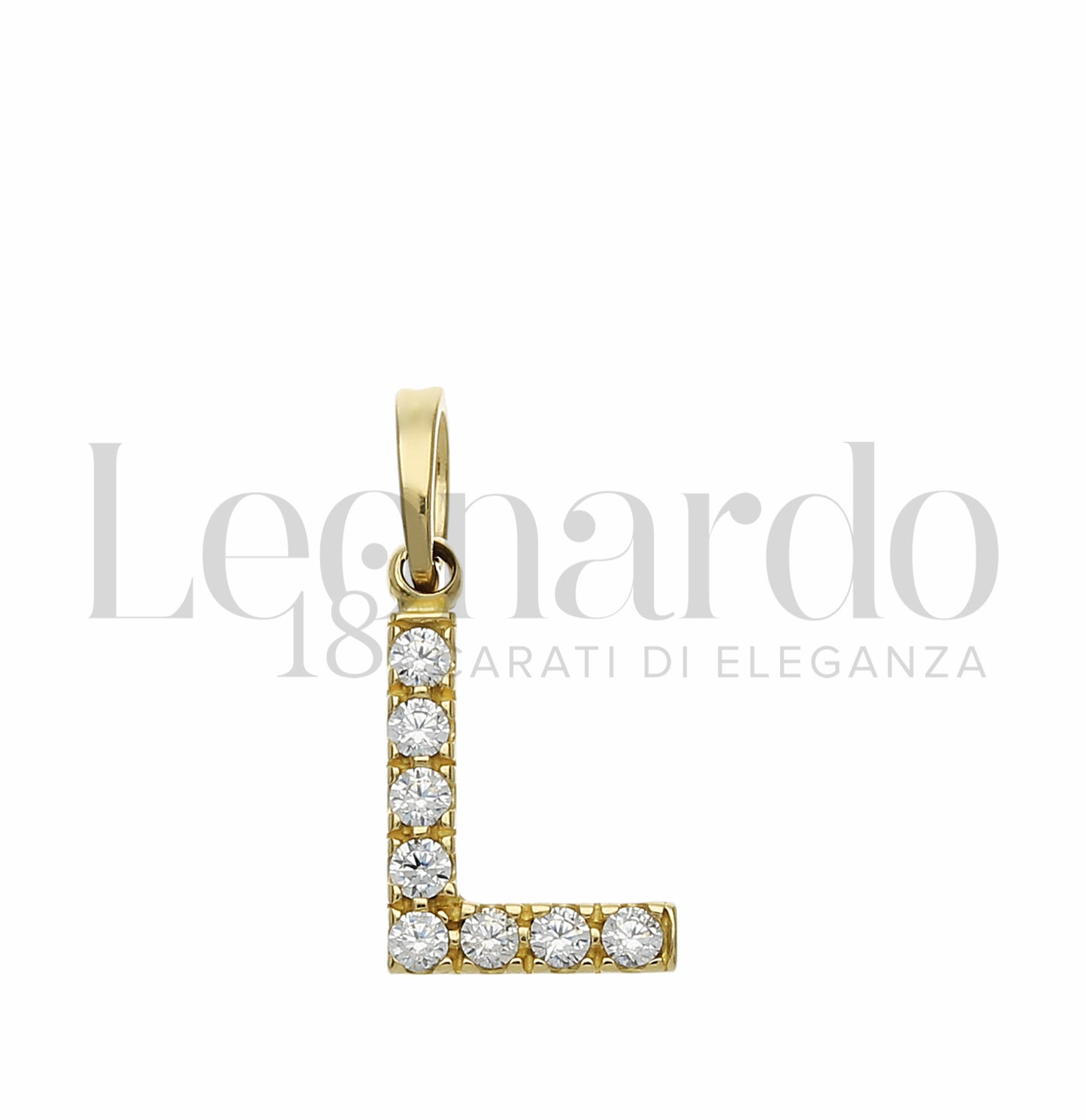 Pendente Letterina in Oro 18 Carati Lettere Dalla A alla Z con Zirconi Bianchi in Oro Giallo da 0,8 gr.