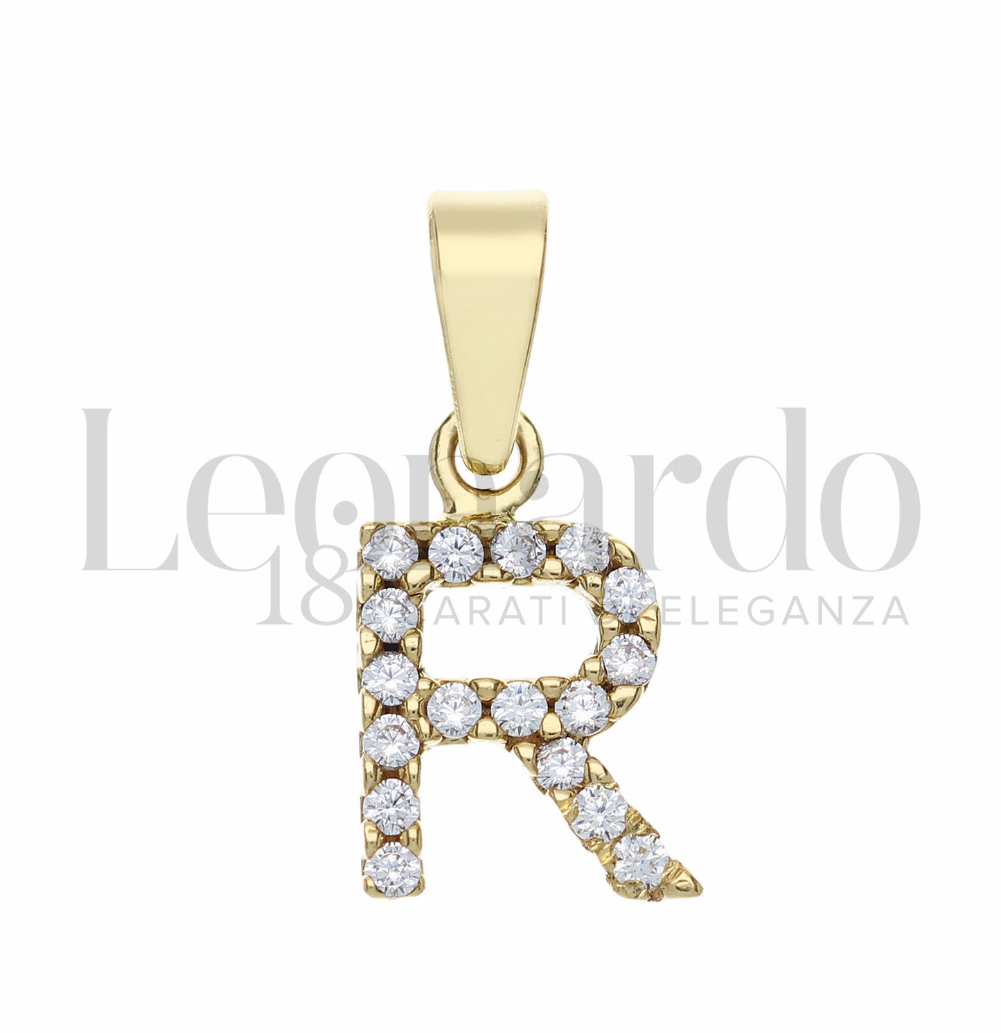 Pendente Letterina in Oro 18 Carati Lettere Dalla A alla Z con Zirconi Bianchi in Oro Giallo da 0,8 gr.