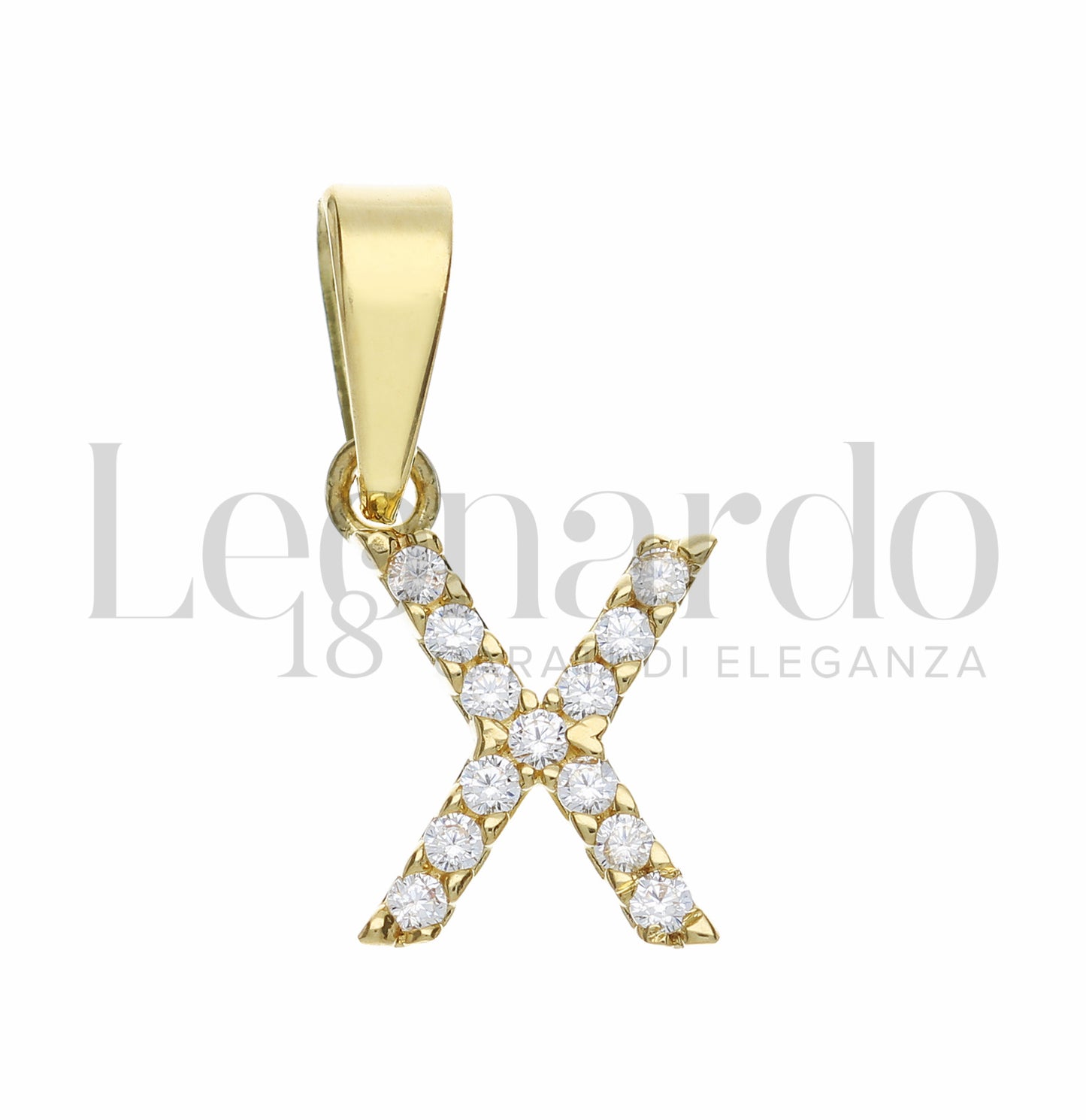 Pendente Letterina in Oro 18 Carati Lettere Dalla A alla Z con Zirconi Bianchi in Oro Giallo da 0,8 gr.