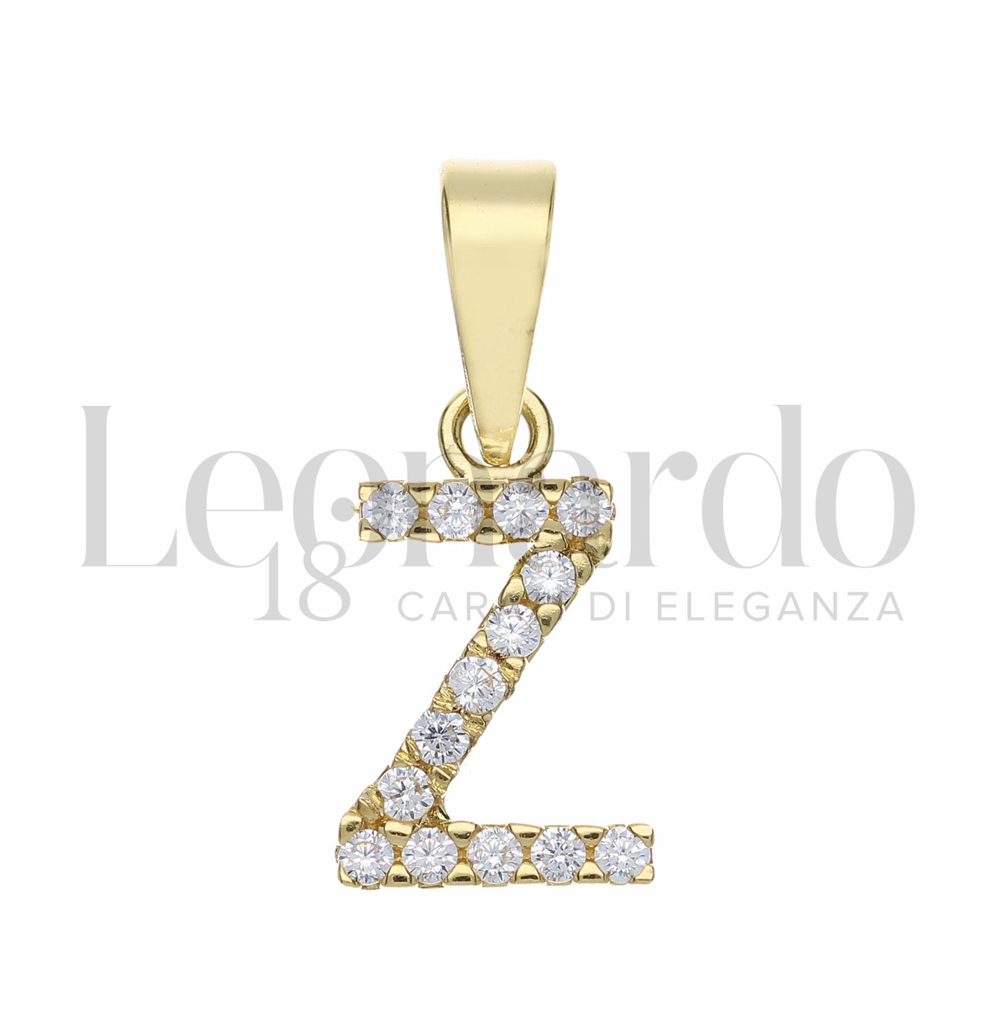 Pendente Letterina in Oro 18 Carati Lettere Dalla A alla Z con Zirconi Bianchi in Oro Giallo da 0,8 gr.