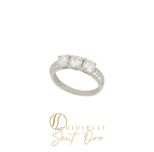 Anello Trilogy Pavè in Oro 18kt - Gioielli Sant'Oro