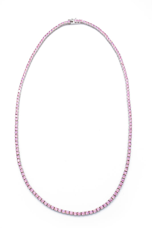 Collana Donna tennis in Argento 925 con Zirconi Rosa